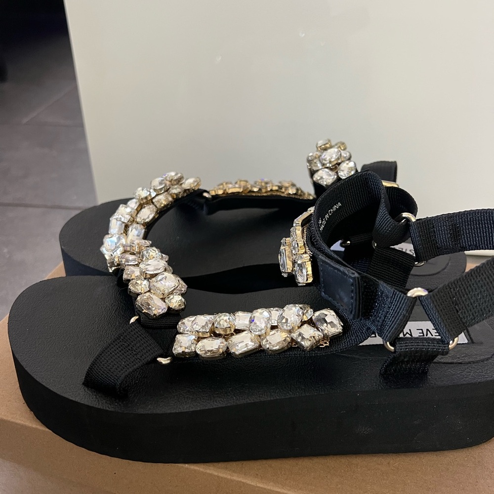 Steve Madden Black Sandals with Crystal Accents - Picture 2 of 10